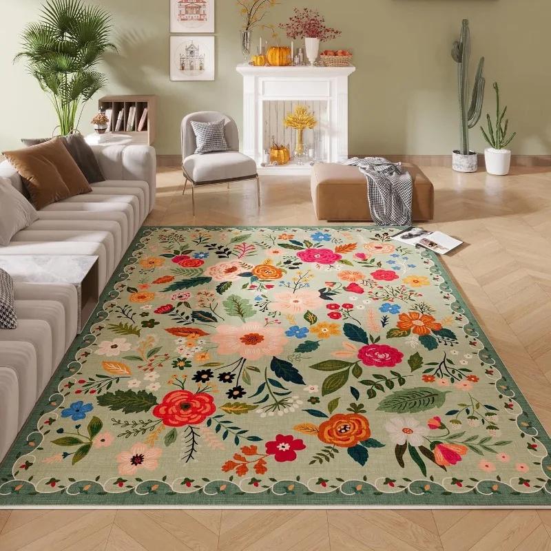 Pink Vintage Floral Living Room Carpet Washable Bohemian Area Rug Non Slip Kitchen Lovely Plant Interior Decor Carpet Nursery