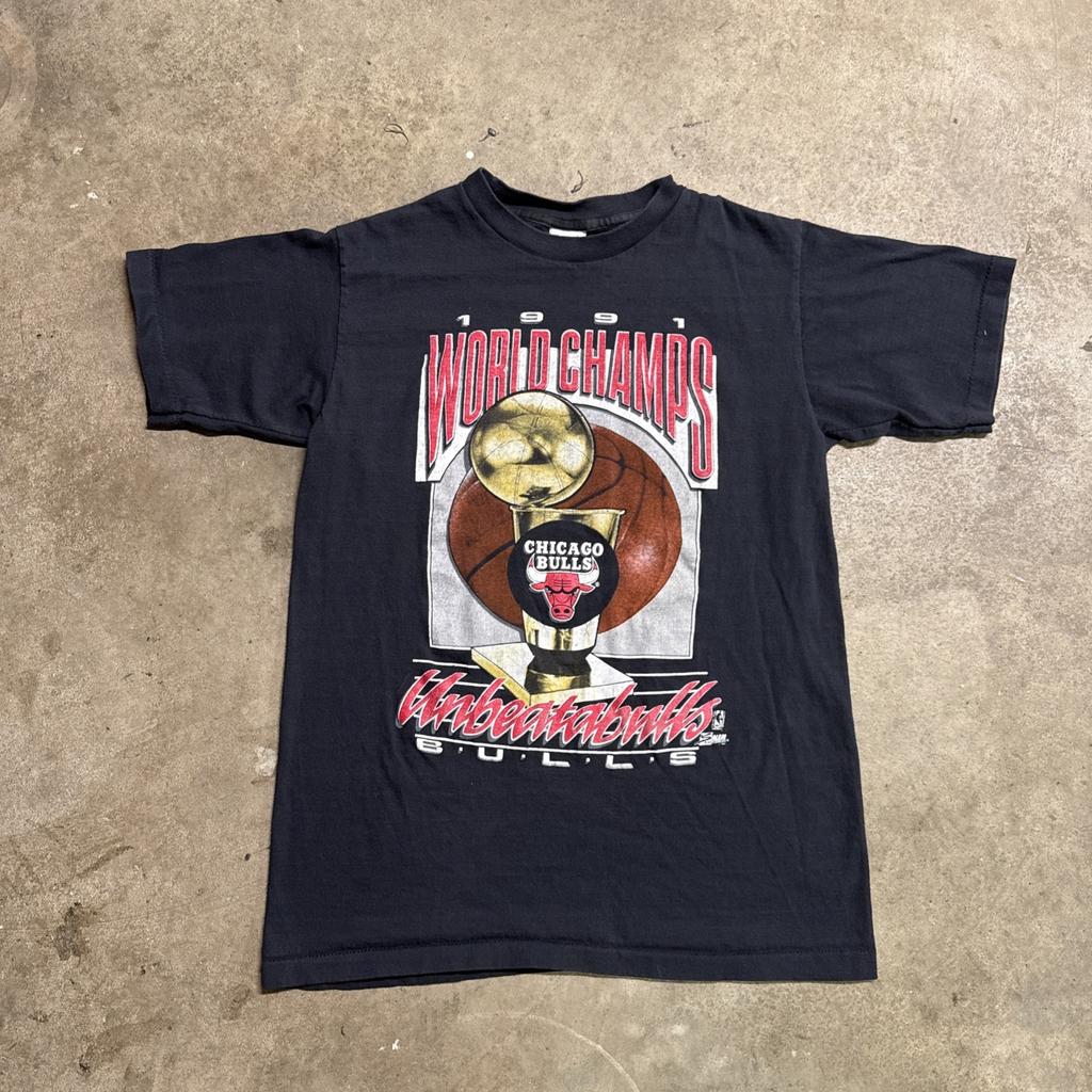 Vintage Chicago Bulls Shirt Medium Black 90s USA NBA Basketball 1991 Champions