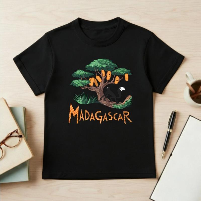 Kids Summer Crewneck Short Sleeve Tee, Cartoon Baobab Tree Print Casual Top