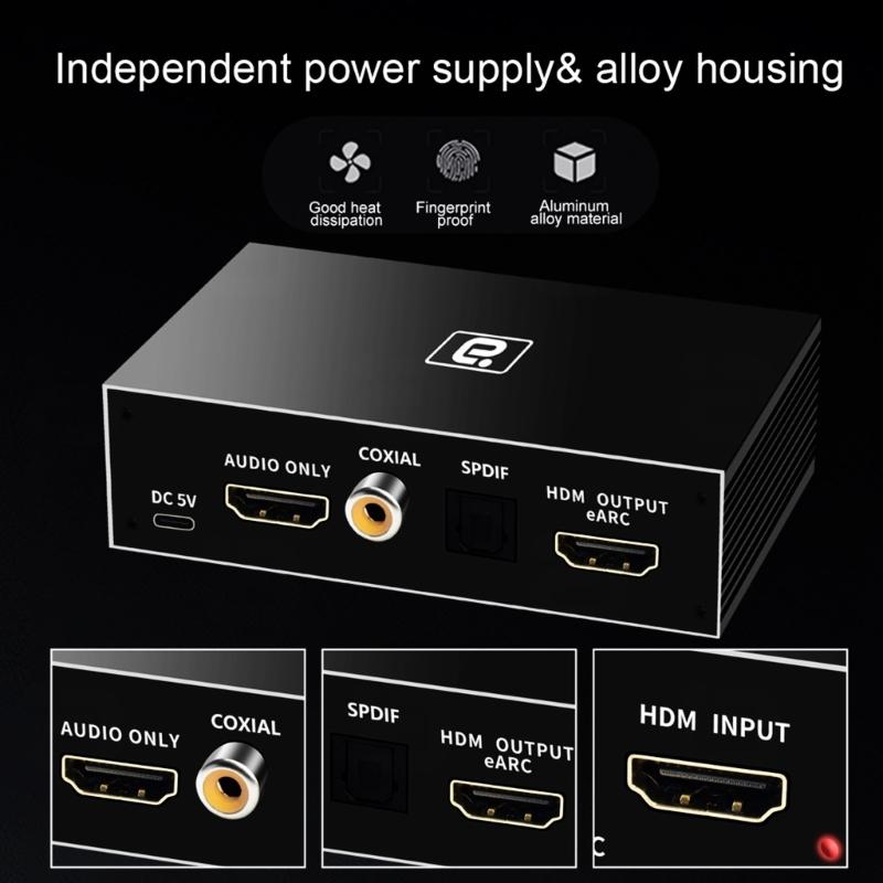 8k HDMI2.0b Audio Extractor Audio Switcher eARC Splitter 7.1CH DSTHD AUX Coaxial Optical DAC DecodingCEC HDCP