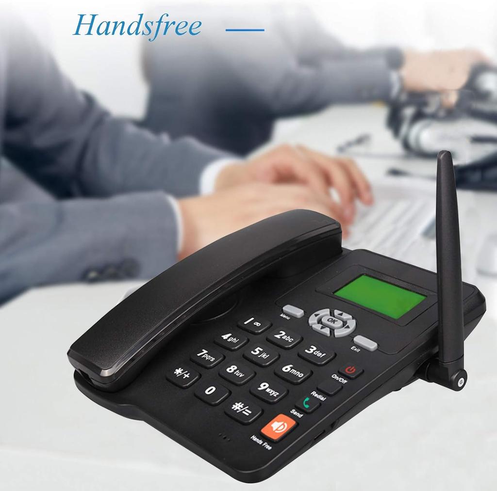 Quadband GSM Desk Phone: 850/900/1800/1900Mhz SIM Card Telephone - Caller ID Display with Hands-Free Function - External Antenna for Stable Signal