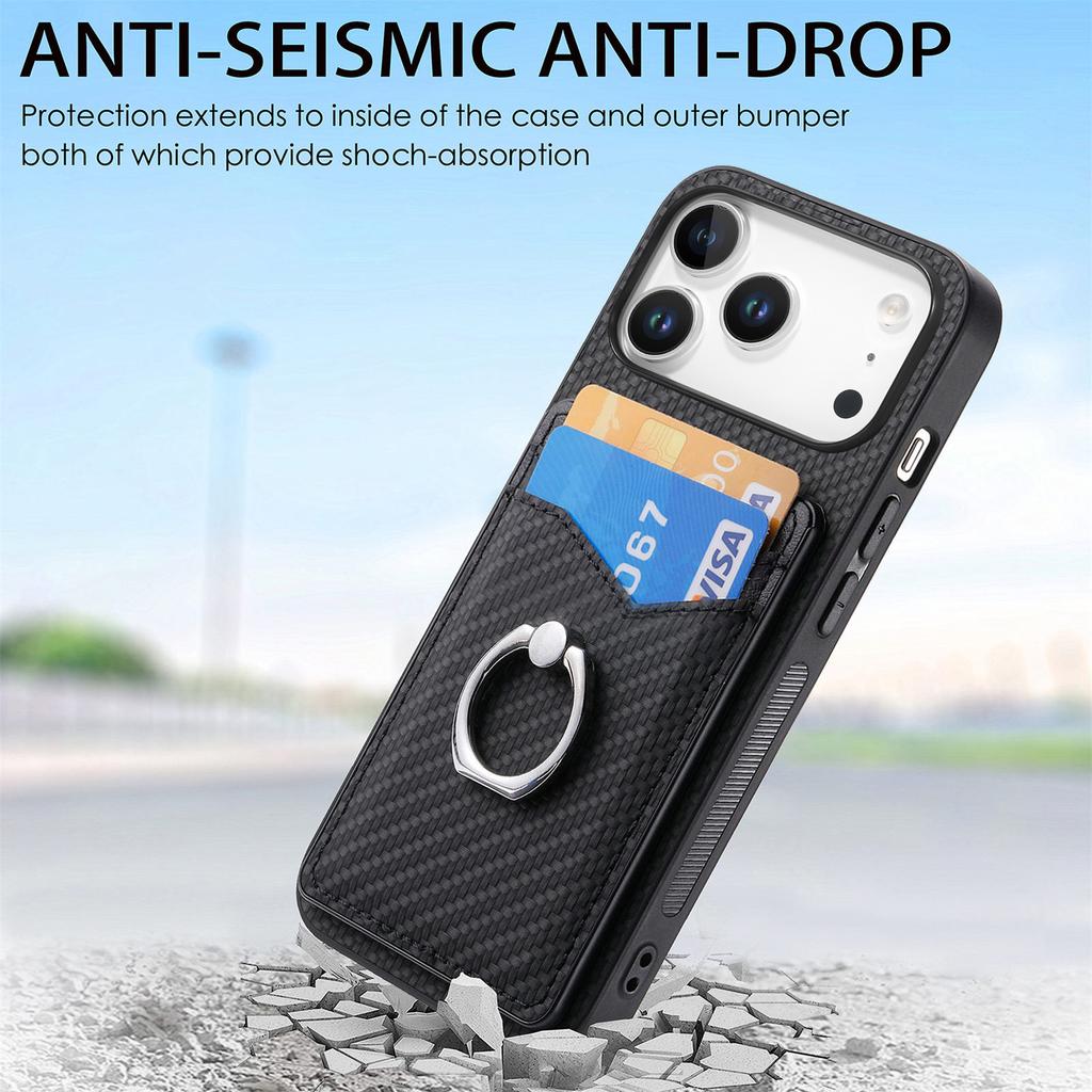 For iPhone 17 Pro Case Card Slots Ring Holder Kickstand Phone Cover