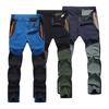 Men Outdoor Pants Wear-resistant Waterproof Stretchy Colorblock Quick-drying Elastic Waist Pockets Fishing Climbing