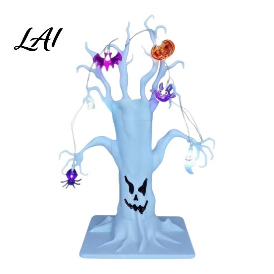 Durable Hard Plastic Tree Decor Halloween Lighted Ghost Centerpiece with LED Lights Pumpkin Bat Indoor Horror Atmosphere Props Spider Light