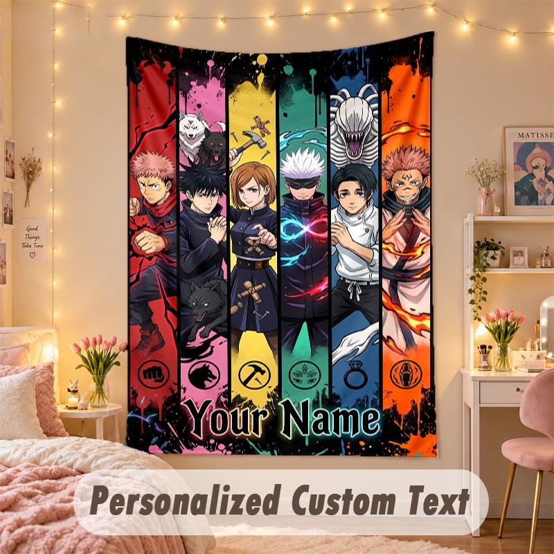 Custom Personalized Tapestry,Jujutsu Kaisen Print Custom Name Text Wall Art Hanging for Bedroom
