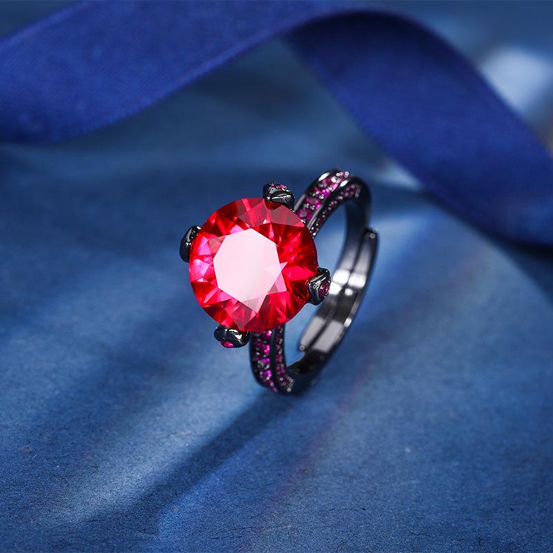 Ювелирные изделия Медное основание Позолоченное Имитация корунда Круглое Черное золото Персонализированное кольцо Женское 12 мм