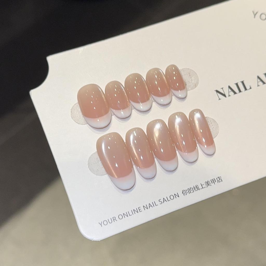 Qianfan Taohuawu White Ombre Handmade Nail Stickers - Whitening French Blush Design