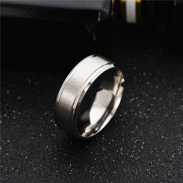 Male Stainless Steel 8mm Wide Matte Double Beveled Simple Ring Jewelry Gifts KTJ