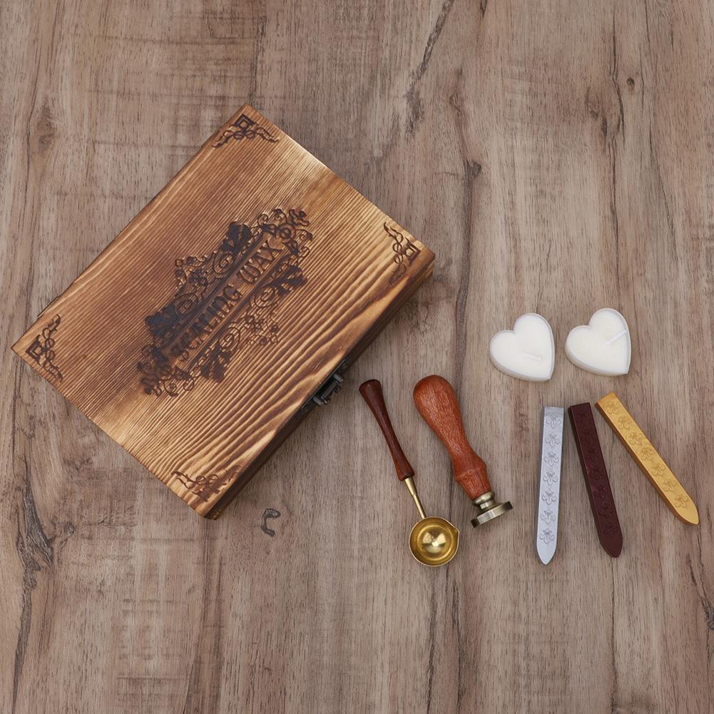 Печать в стиле ретро с деревянной ручкой, ложка для печати с набором для сургуча