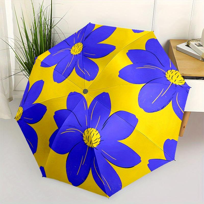 1pc Blue Flower Print Automatic Open/Close Umbrella, Portable Folding umbrella for Everyday Use yy250826022