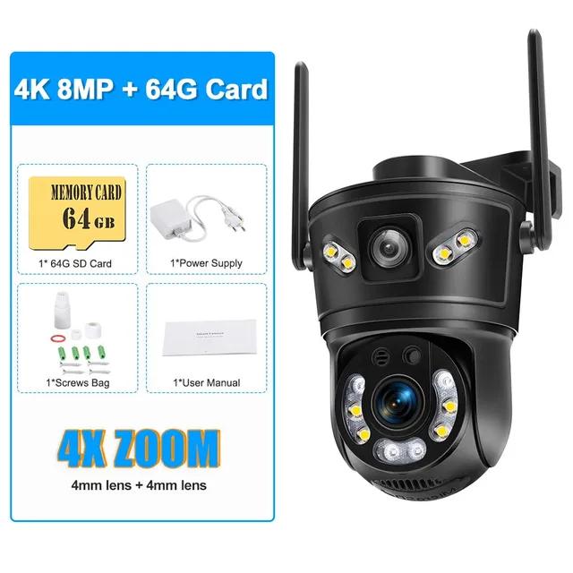 12 МП 6K WiFi IP 10-кратный зум Трехобъективная уличная PTZ-камера Автоматическое слежение 4K Видеонаблюдение Защита безопасности