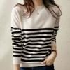 Autumn and Winter Fashion Striped Base Knitted Sweater Pullover Round Neck Long Sleeved Sweater Women's Loose and Versatile Top