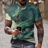 New Round Neck T-Shirt 3d Dragon Print Men's Cool Polyester Chinese Style Short Sleeved Fashionable Holiday Versatile Top