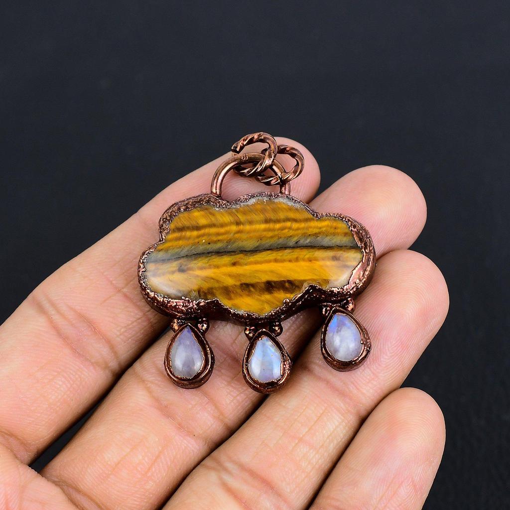 Tiger's Eye Copper Pendant, Copper Electroformed Pendant Jewelry. Gift For Women Handmade Pendant Gemstone Jewelry