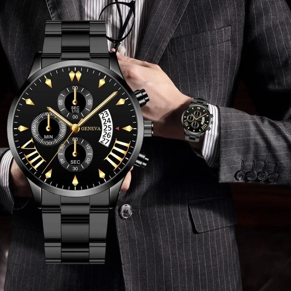 Стильные простые часы с круглым циферблатом, мужские роскошные кварцевые часы из нержавеющей стали для деловой активности