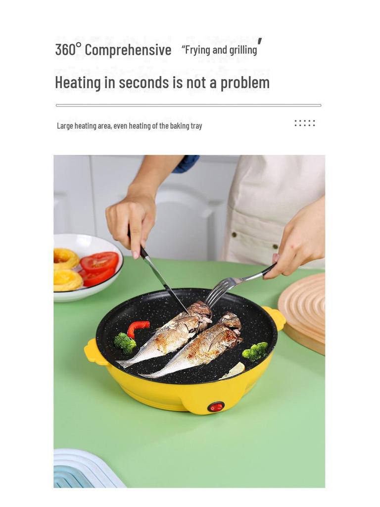 Электрическая сковорода-гриль с антипригарным покрытием для корейского барбекю, стейков и еды на вынос – маломощная, мини-размер для студенческих общежитий