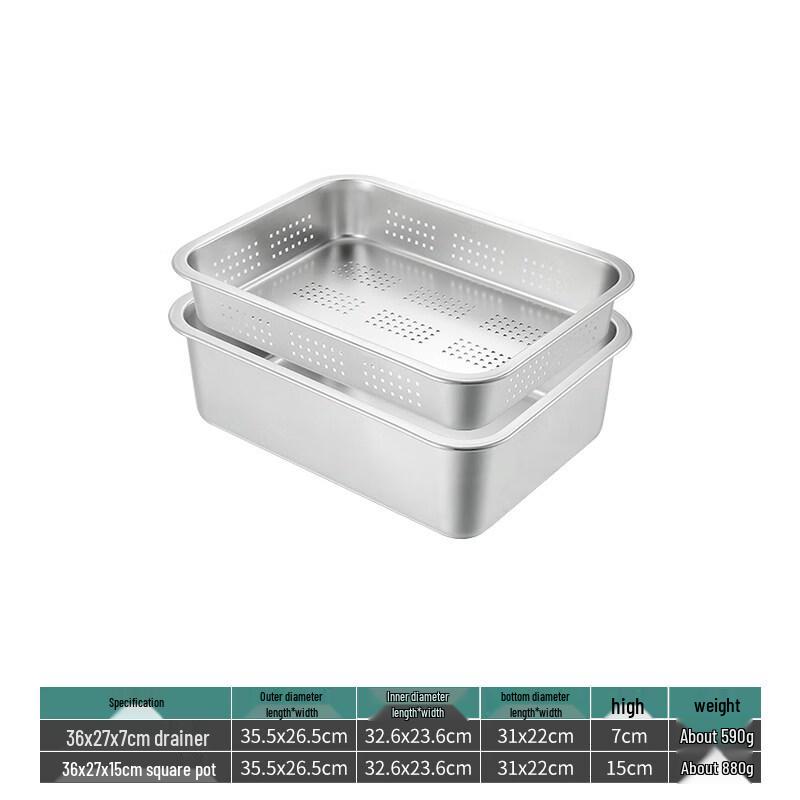 Yunduo Commercial Stainless Steel Rectangular Colander Basin