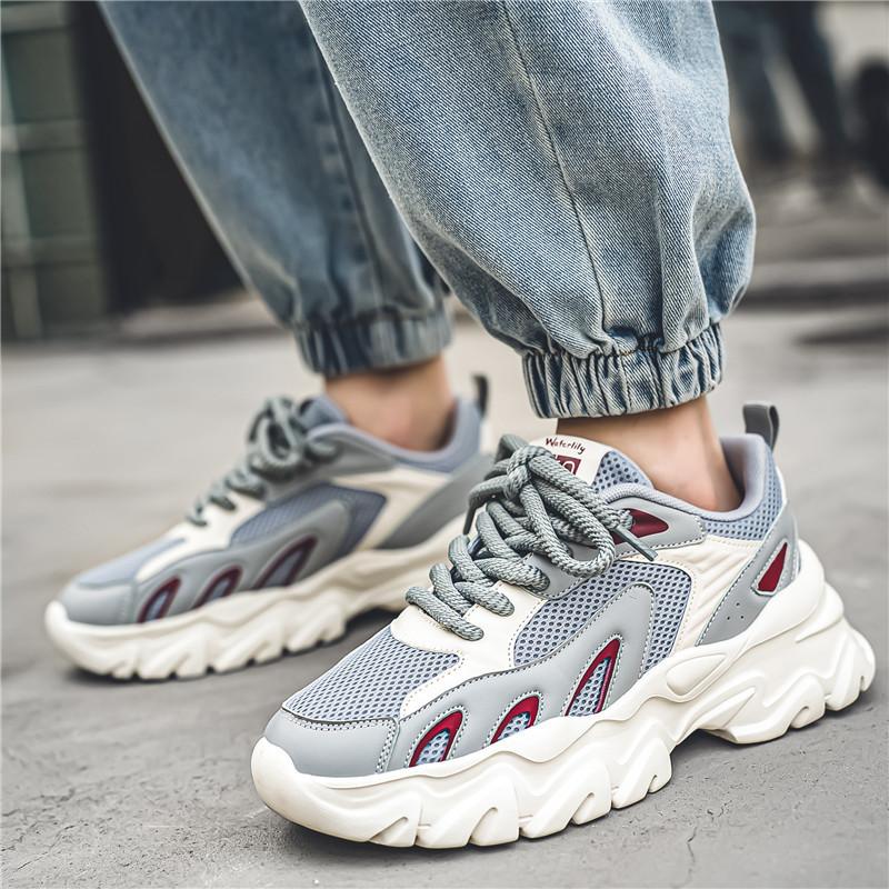 Men's Shoes New Summer Breathable Mesh Shoes Platform Casual Men's Spring and Autumn Black Platform Running Sports Dad Shoes