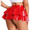 Женская юбка для ночного белья Pole Dance S-3XL: Мини-юбка из глянцевого ПУ с открытым передом, на одной пуговице, с поясом и оборчатым подолом