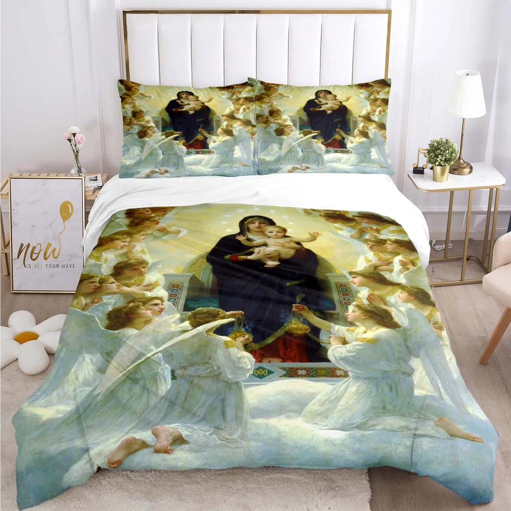 Комплект постельного белья «Иисус, Дева Мария», пододеяльники для фильмов ужасов на Хэллоуин, детское постельное белье, декор, постельное белье с наволочкой, без простыни, 3 шт.