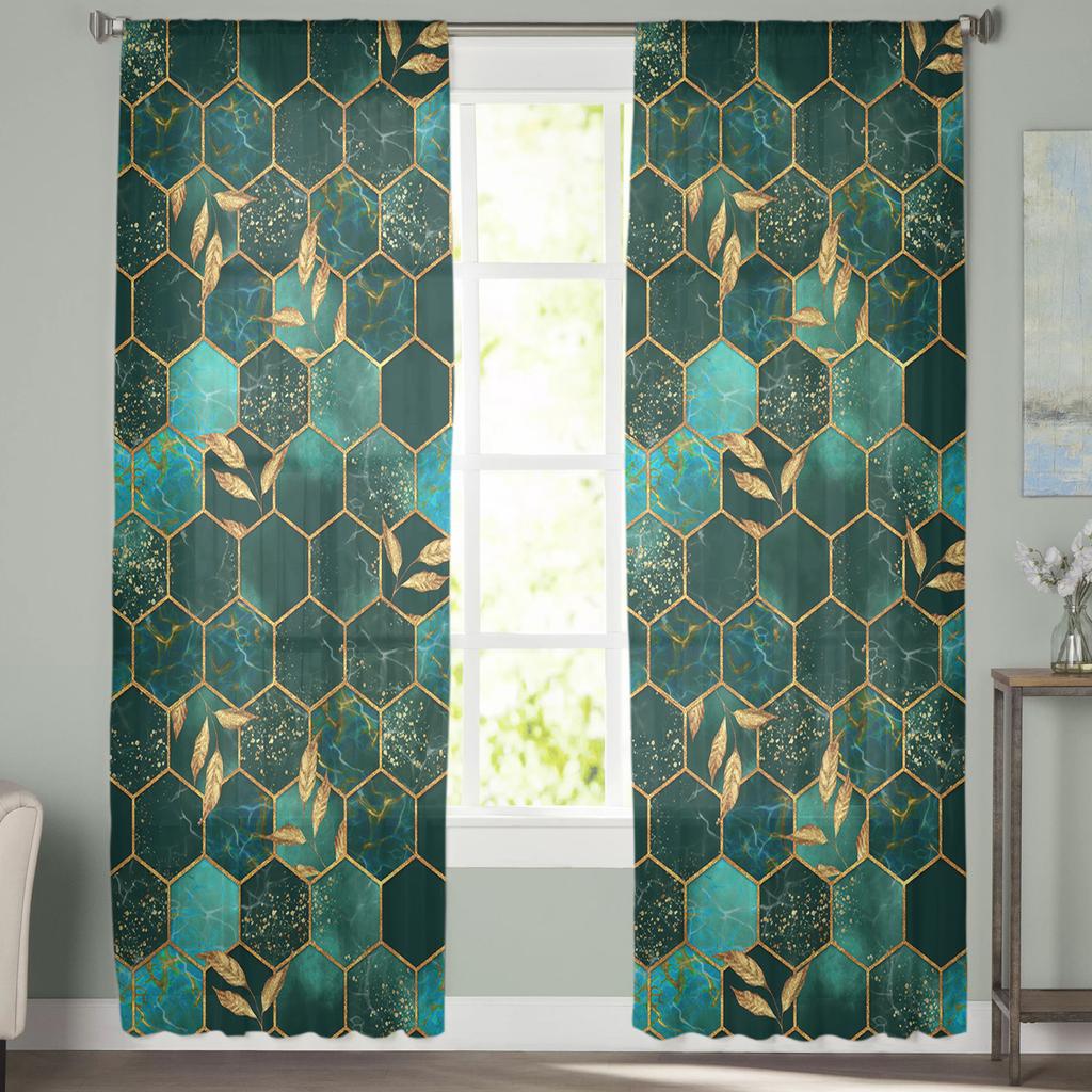 Мраморная сотовая текстура, аква-зеленая вуаль, прозрачные шторы, тюлевая занавеска для гостиной, окна, кухни, спальни, домашний декор