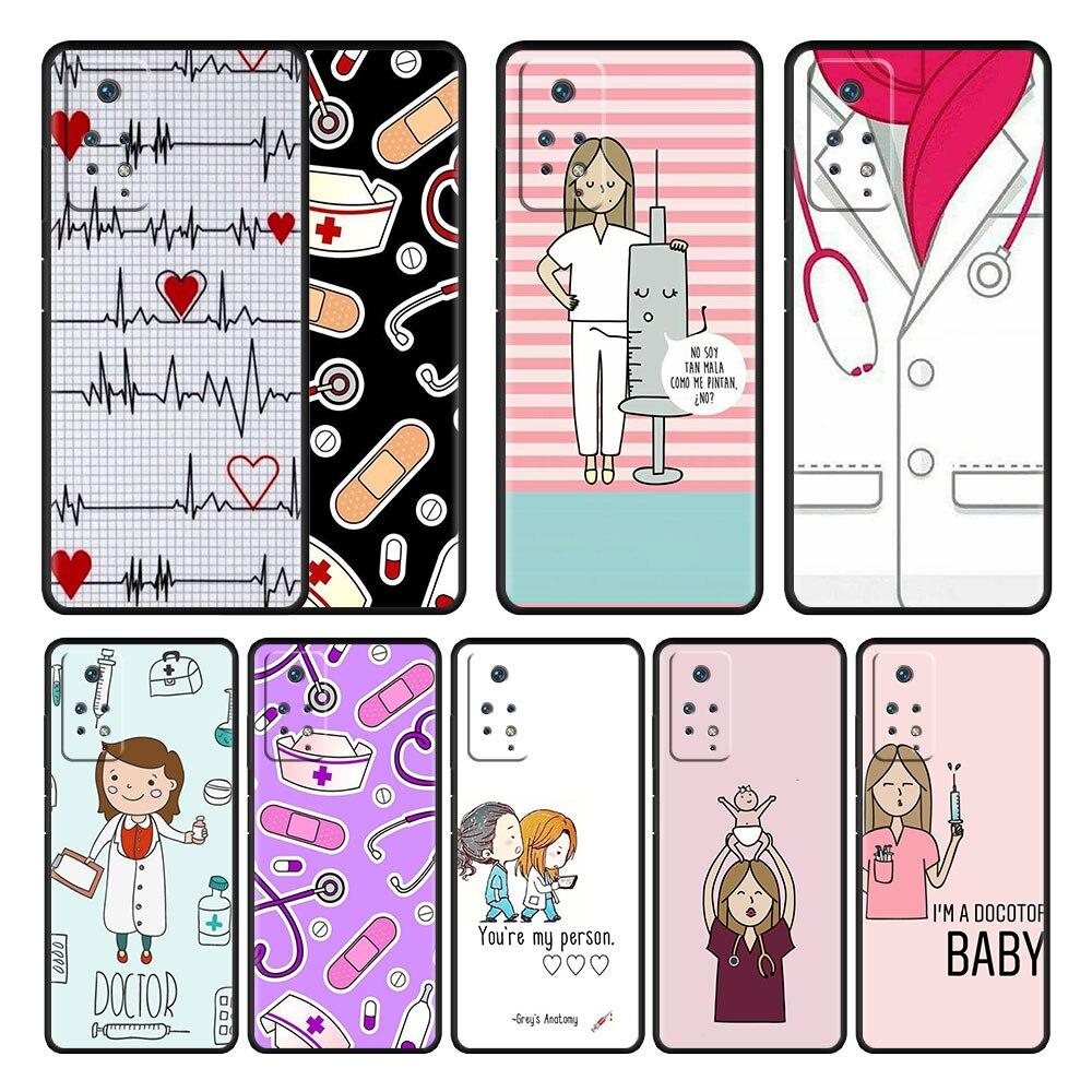 Для Redmi Note 9A 11 Pro K40 9T 7 10 8 9S 9 9C 8T K40S 10C черный стильный телефон Funda Nurse Medical Medicine
