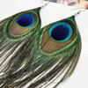 Retro National Style Peacock Feather Earrings  Bead Women Dangle Earrings Bohemian  Jewelry