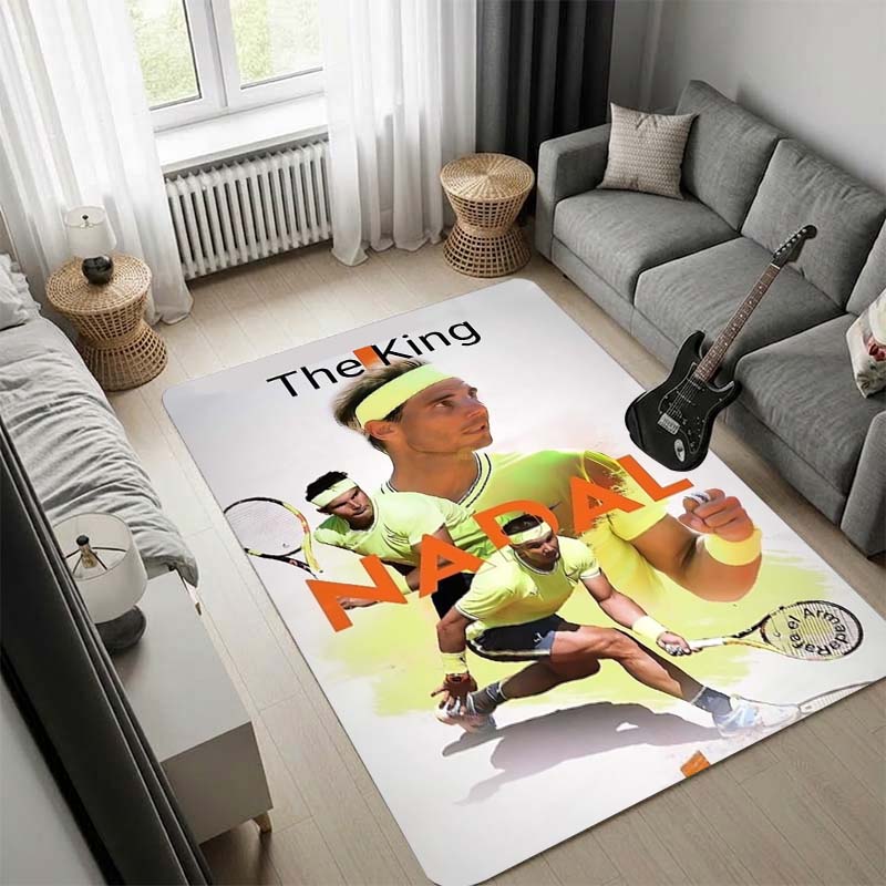 Rafael Nadal Area Rug, Tennis Player Portrait Arc de Triomphe Print Non Slip Floor Carpet for Living Room Bedroom Sports Fan Decor