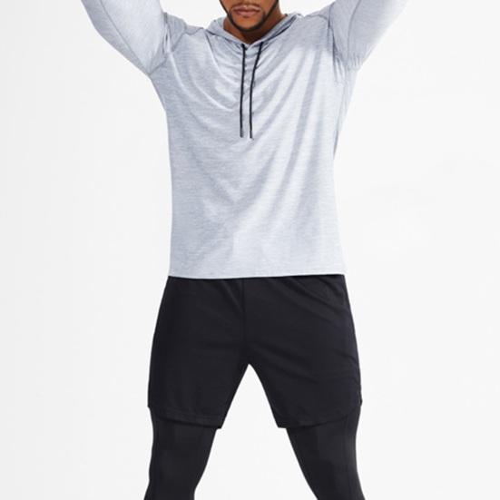 Мужская летняя спортивная толстовка с длинным рукавом и шнурком, эластичная, свободная, впитывающая пот, быстросохнущая, мягкая, дышащая, однотонная, баскетбольная, спортивная...