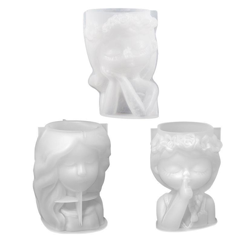 Милая девушка цветочный горшок силиконовая форма бетон смола гипс свеча кристалл эпоксидная форма DIY ручная работа ремесла украшение ваза инструмент