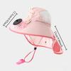 Kids Letter Solar Fan Sun Hat with Neck Flap Breathable Mesh Wide Brim Outdoor UV Protection Cap for Boys Girls