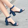 Fashion Thick Heel Sandals Women Summer Wild Large Size High Heel Mid-heel Buckle Sandals Open Toe Flock Pumps Black Shoes 2024