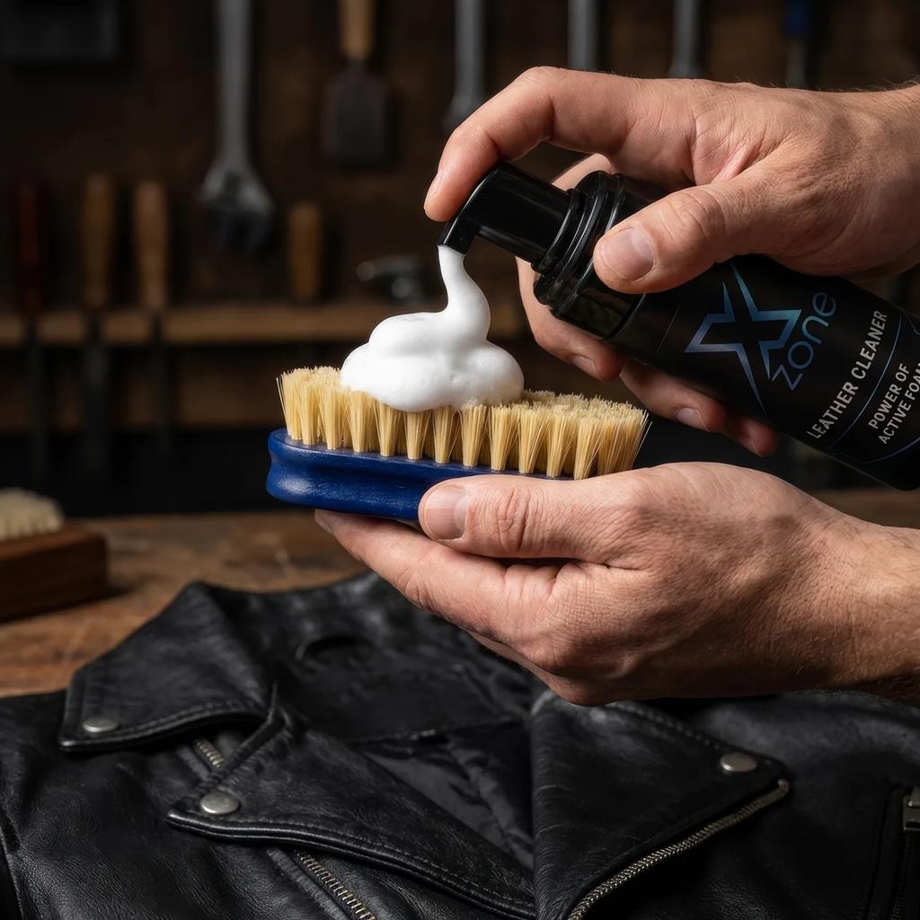 Xzone Motorcycle Leather Cleaning Brush Natural Bristle Wooden