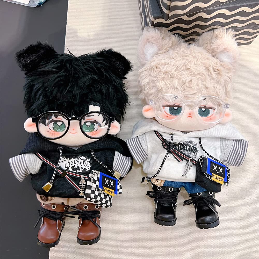 Niannyyhouse 20cm Plush Toy Clothes: Hoodie, T-shirt, Shorts, Backpack, Glasses, and Cotton Doll Accessories (Black, 20cm)