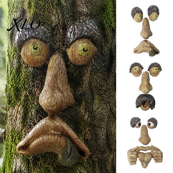 Whimsical Forest Tree Art Glow?in?the?Dark Face Garden Decor, Funny Old Man Bark Ornaments Resin Ornament, Outdoor Halloween Easter Hugger Yard