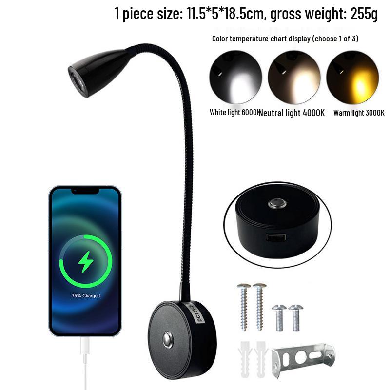 Светодиодный светильник для чтения на гибкой ножке для автодомов и лодок с сенсорным диммированием