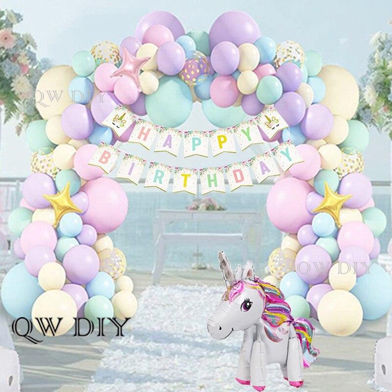 Макарон конфетти Единорог с днем ​​рождения воздушный шар гирлянда для мальчиков и девочек украшения для вечеринки детский душ дети латексные шары арка