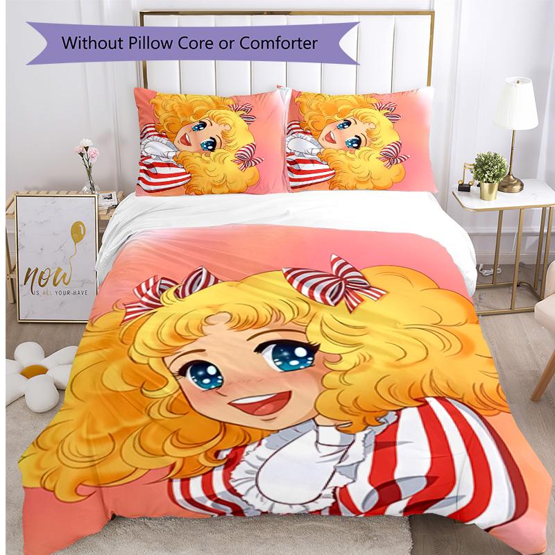 Candy Candy Printed 3PCS Bedding Set Soft Breathable Duvet Cover Pillowcases Set Washable Bedroom Decor Home Gift