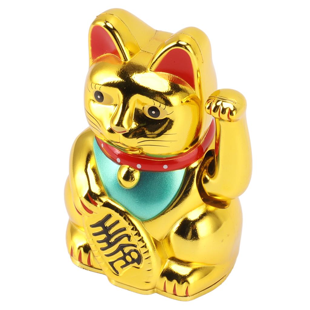 4 Inch Lucky Cat Decor Hand Waving Welcoming Cat for Home Desk Ornament Gift Giving Gold