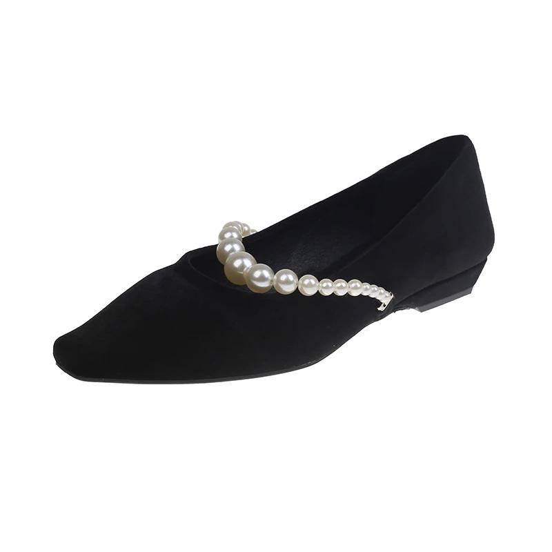 2024 Новые женские туфли Удобные и универсальные, украшенные стразами и жемчугом квадратные носки, однотонные женские туфли на плоской подошве Zapatos