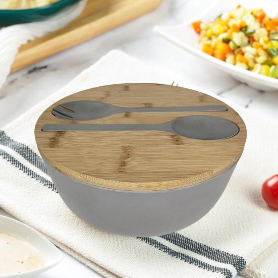 Салатница на 3340 мл с крышкой, вилкой, ложкой, экологически чистый большой набор для сервировки салата из бамбукового волокна для домашней кухни, легкая миска для смешивания салатов, фруктовых макарон