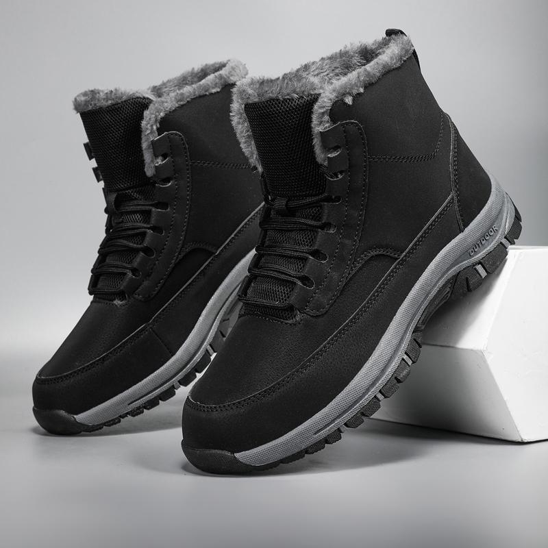 Зимние теплые сноубутсы, уличные водонепроницаемые ботинки для хайкинга с плюшевой подкладкой для мужчин, меховые, для холодной погоды, высокие, мужские хлопковые ботинки