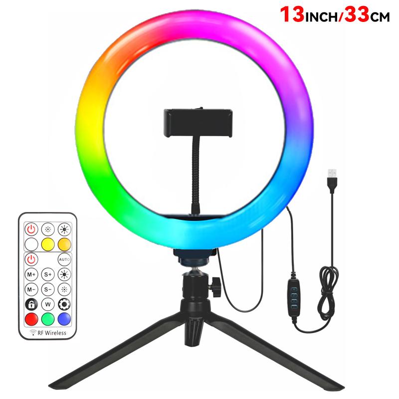 11-дюймовая RGB кольцевая лампа для селфи со штативом и держателем для телефона, регулируемая светодиодная кольцевая лампа для прямых трансляций/макияжа/YouTube/фотографии