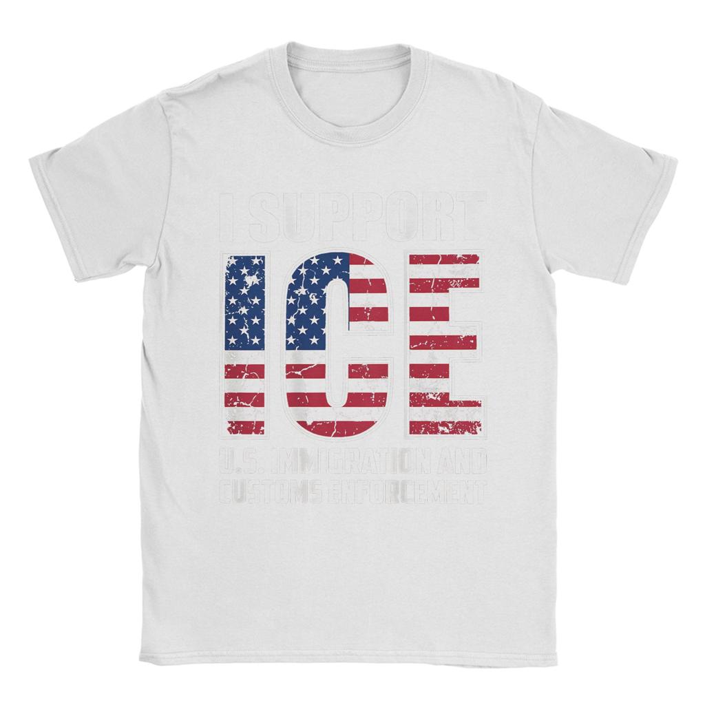 Vintage I support ICE us immigration and customs enforceUnisext TShirt Unisex Round Neck Cotton T Shirts Short Sleeve Tee Shirt