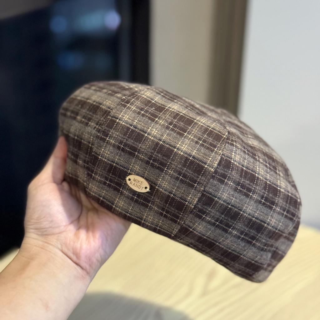 Корейская версия простой маленькой клетчатой беретки для литературных женщин, ретро, на каждый день, шляпа художника, большой обхват головы, шляпа-тыква