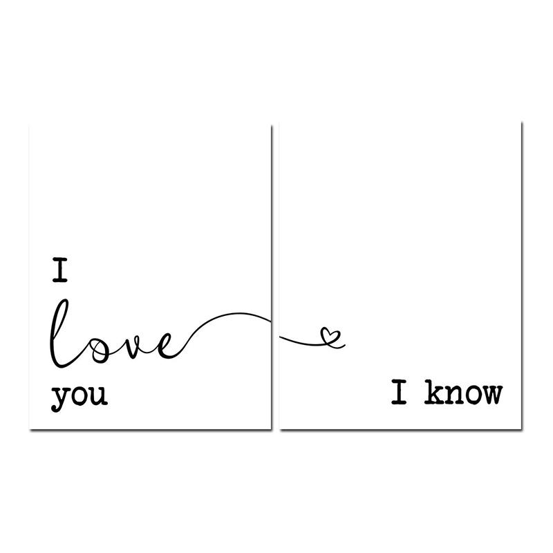 Минималистский подарок «Я люблю тебя, я знаю, что люблю» Печать на холсте Картина на стене Картины Романтическая цитата Плакат Декор для дома и спальни