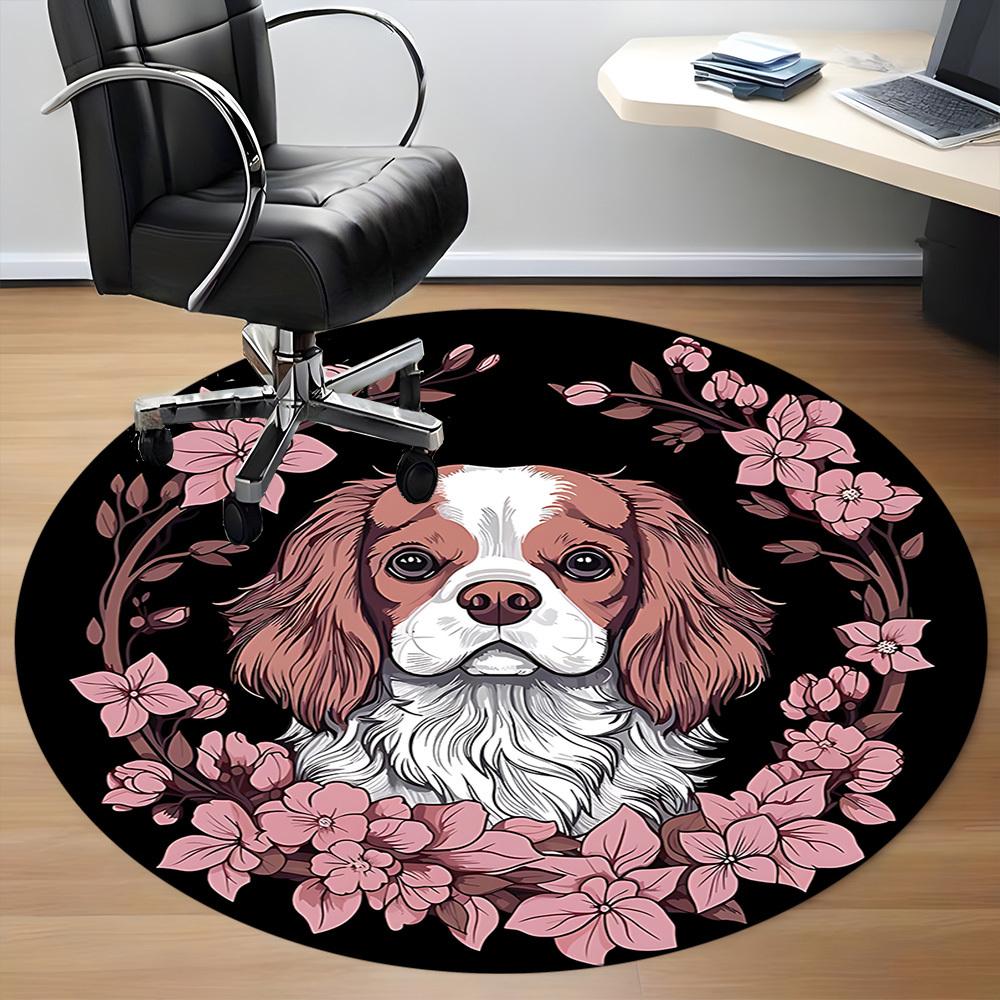 1pc Cavalier King Charles Spaniel Chair Carpet for Office, Round Non Slip Durable Large Size Office Carpet, Suitable for Office