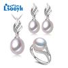 Natural Freshwater Pearl Necklace Cubic Zirconia Flower Earrings Ring For Women Pearl Jewelry Sets