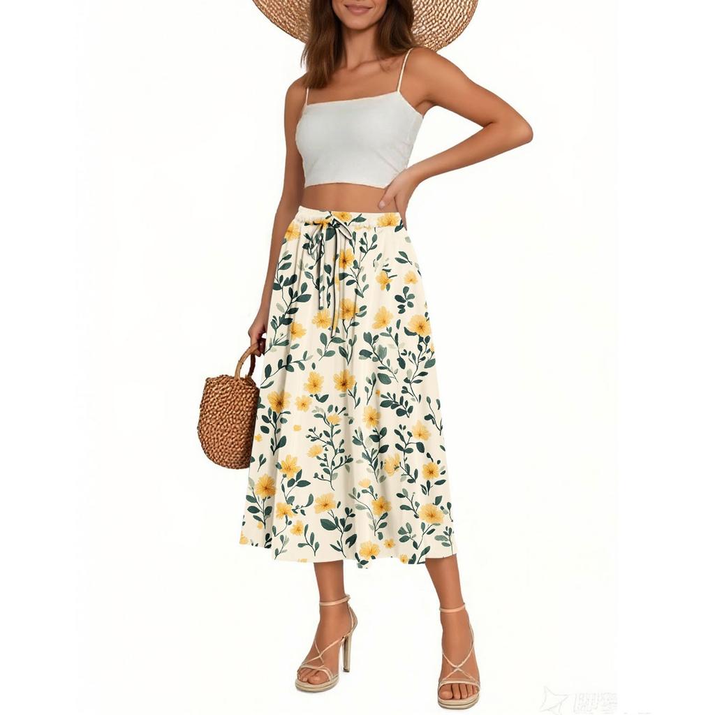 Women's Skirt Bohemian Skirt Floral Print Casual Temperament Pocket Skirt