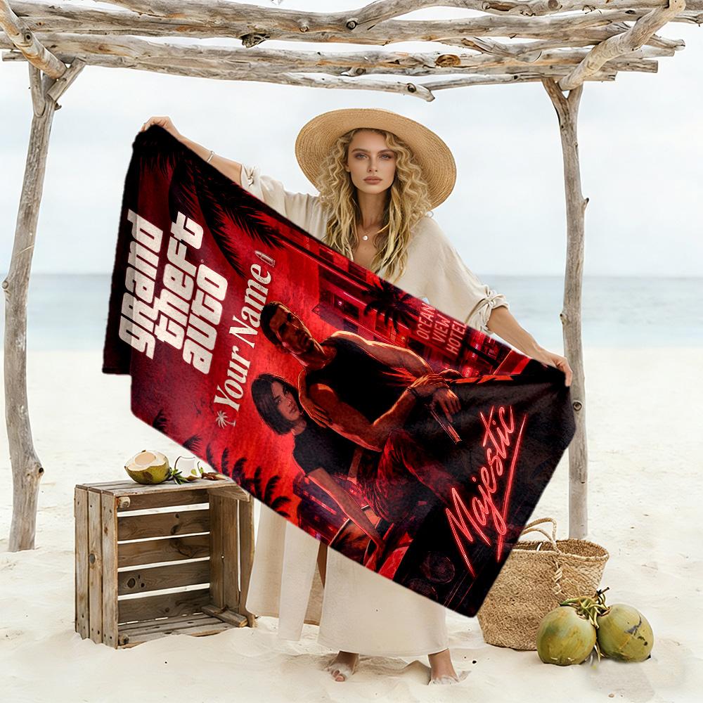 Grand Theft Auto Customize Your Name Beach Towel Super Soft Microfiber Quickdry Fabric Perfect for Traveling Yoga Camping and Swimming
